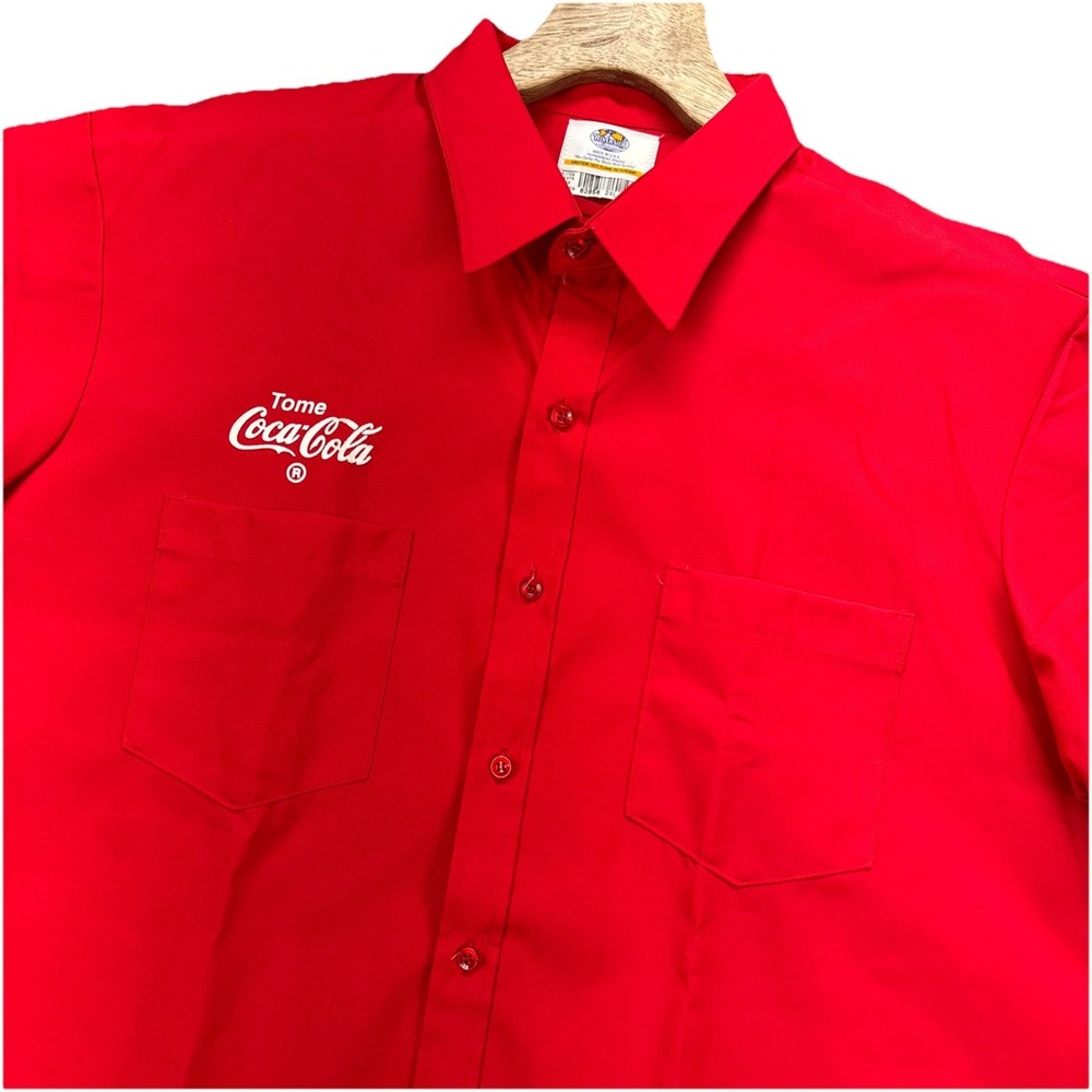 VINTAGE Red Riverside Authentic Coca Cola Shirt Mens 2XL Red Short Sleeves USA